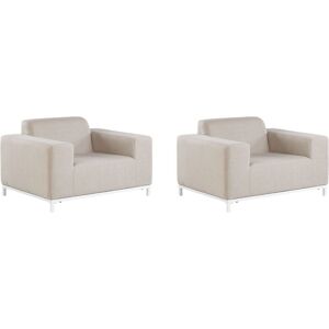 BELIANI Set of 2 Modern Outdoor Indoor Armchairs Beige Fabric White Legs Rovigo - Beige