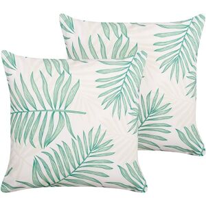 Beliani - Set of 2 Garden Cushions Outdoor Scatter Pillow 45 x 45 cm Polyester Palm Leaf Motif Pattern Square Beige and Green Poggio - Beige