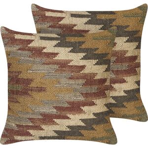 Beliani - Set of 2 Jute Cotton Cushions Geometric Pattern 45 x 45 cm Multicolour Beel - Multicolour