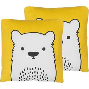 Beliani - Set of 2 Kids Cushions Bear Pillow Soft Yellow Waranasi - Yellow