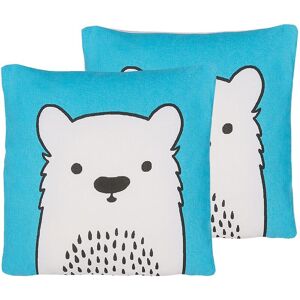 Beliani - Set of 2 Kids Cushions Bear Print Pillow Soft Blue Waranasi - Blue