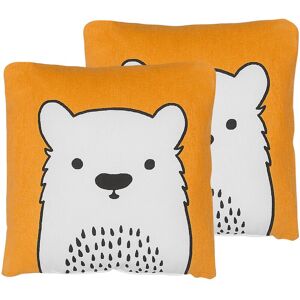 BELIANI Set of 2 Kids Cushions Bear Print Pillow Soft Orange Waranasi - Orange