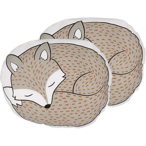 BELIANI Set of 2 Kids Cushions Sleeping Fox Shaped Pillow Soft Grey Dhanbad - Grey