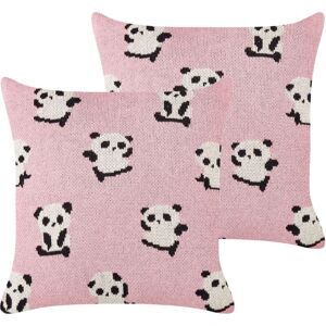 Beliani - Set of 2 Kids Room Decorative Cushions Pandas Pattern Cotton Cover Pink Talokan - Pink