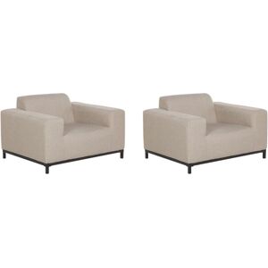 BELIANI Set of 2 Modern Outdoor Indoor Armchairs Beige Fabric Black Legs Rovigo - Beige