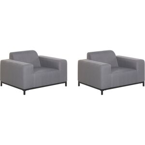 BELIANI Set of 2 Modern Outdoor Indoor Armchairs Grey Fabric Black Legs Rovigo - Grey