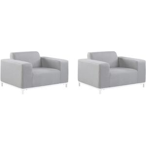 BELIANI Set of 2 Modern Outdoor Indoor Armchairs Light Grey Fabric White Legs Rovigo - Grey