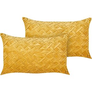 Beliani - Set of 2 Modern Traditional Velvet Cotton Cushions Pillows Decorative Accessories 30 x 50 cm Yellow Choisya - Yellow