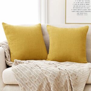 Groofoo - Set of 2 Mustard Yellow Velvet Cushion Cover 50x50cm for Living Room Decorative Cushion Cover