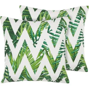 Beliani - Modern Garden Cushions Floral Pattern Chevron 45 x 45 cm White and Green Brento - Multicolour