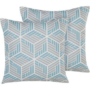 Beliani - Set of 2 Garden Pillows Geometric 3D Pattern 45 x 45 cm Grey and Blue Veggio - Multicolour