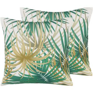 Beliani - Set of 2 Outdoor Garden Square Cushions 45x45 cm Leaf Motif Multicolour Gaiana - Green