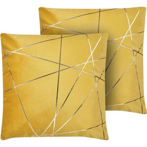 Beliani - Set of 2 Scatter Cushions Gold Geometric Pattern 45 x 45 cm Velvet Yellow Pinus - Yellow