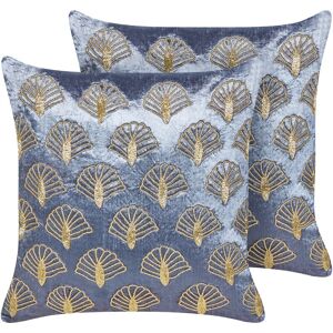 Beliani - Set of 2 Scatter Cushions Velvet Pillows Decorative Handmade Seashell Embroidery Square 45 x 45 cm Violet and Gold Pandorea - Gold