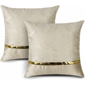 HÉLOISE Set of 2 Square Cushion Covers for Bed, Sofa, Car Decor, Modern, Minimalist, Gold Leather with Wavy Stitching, 40 x 40 cm (Beige)