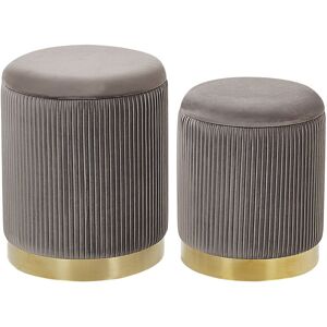 Beliani - Modern Glamorous Set of 2 Storage Pouffes Velvet Upholstery Grey Miramar - Grey