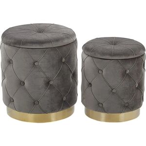 Beliani - Retro Glam Set of 2 Storage Pouffes Velvet Tufted Upholstery Grey Pueblo - Grey