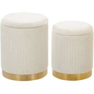 Beliani - Modern Glamorous Set of 2 Storage Pouffes Velvet Upholstery White Miramar - White