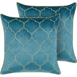 BELIANI Set of 2 Toss Pillows Decorative Cushions Accessory Modern Blue Gold Moroccan Pattern Print 45 x 45 cm Alyssum - Blue