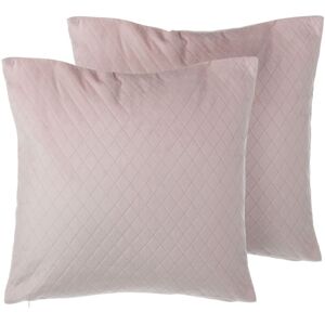 BELIANI Set of 2 Modern Throw Pillows Velvet Feel Quilted Pattern 45x45 cm Pink Pasque - Pink