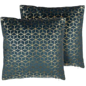 Beliani - Set of 2 Cushions Blue Velvet Geometric Pattern Metallic 45 x 45 cm Celosia - Blue