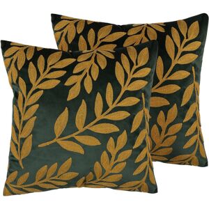 Beliani - Set of 2 Modern Throw Cushions Gold Leaf 45 x 45 cm Emerald Green Mistletoe - Green