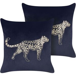 Beliani - Set of 2 Velvet Cushions Pillows Decorative Animal Pattern 45 x 45 cm Black Marula - Black