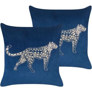 Beliani - Set of 2 Velvet Cushions Pillows Decorative Animal Pattern 45 x 45 cm Navy Blue Marula - Blue