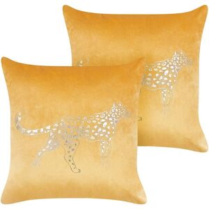 Beliani - Set of 2 Velvet Cushions Pillows Decorative Animal Pattern 45 x 45 cm Yellow Marula - Yellow