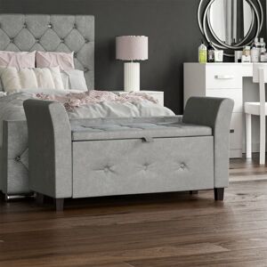 Home Discount - Seville Storage Ottoman Bench Bedding Blanket Box Hallway Bedroom Chest, Light Grey Velvet