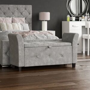 Home Discount - Seville Storage Ottoman Bench Bedding Blanket Box Hallway Bedroom Chest, Crushed Velvet Silver