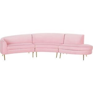 BELIANI Retro Velvet 4 Seater Sofa Pink Backrest Golden Metal Legs Moss - Pink