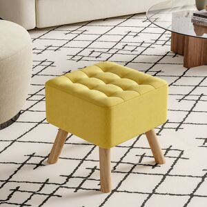 Livingandhome - Square Modern Linen Upholstered Footstool Wooden Legs, Yellow