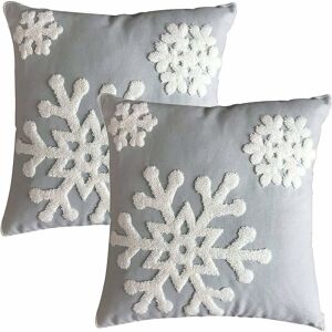 PESCE Soft Square Snowflake Home Decorative Canvas Cotton Embroidery Throw Pillow Covers 18x18 Cushion Covers Pillowcases for Sofa Bed Chair (1 Pair)-Grey