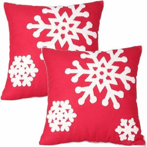 PESCE Soft Square Snowflake Home Decorative Canvas Cotton Embroidery Throw Pillow Covers 18x18 Cushion Covers Pillowcases for Sofa Bed Chair (1 Pair)-Red