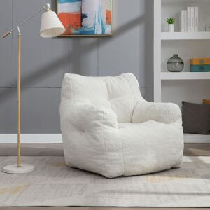 QHJ Soft Tufed Foam Bean Bag Chair With Teddy Fabric,Ivory White