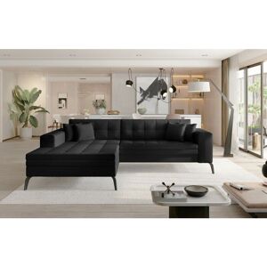 ROMANO Solange Left Hand Facing Corner Sofa Bed with Faux Leather - Black
