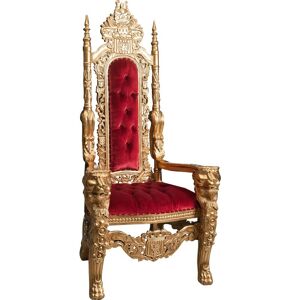 Biscottini - Solid mahogany wood made W88xDP70xH180 cm sized throne - gold and red