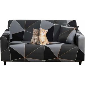 LANGRAY Stretch Sofa Cover Printed Elastic Couch Covers Armchair Slipcovers for 1 Cushion Couches Sofas Universal Fitted Furniture Protector (3 Seater, Black