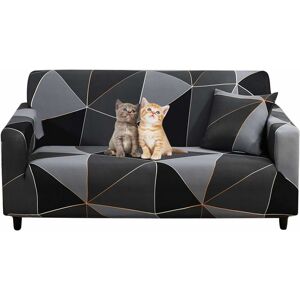 LANGRAY Stretch Sofa Cover Printed Elastic Couch Covers Armchair Slipcovers for 1 Cushion Couches Sofas Universal Fitted Furniture Protector (2 Seater, Black