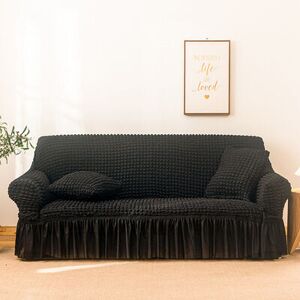 LANGRAY Stretch Sofa Cover Protective 3D Bubble Lattice Cover Stylish High Stretch Sofa Cover Durable Sofa Cover Furniture Protector 4- Seat 235- 300cm Black