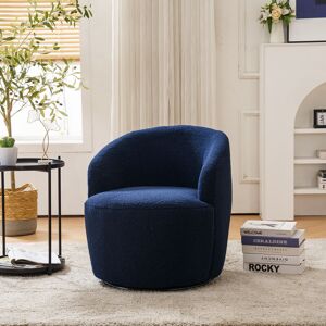 QHJ Teddy Fabric Swivel Accent Armchair Barrel Chair With Black Powder Coating Metal Ring,Dark Blue