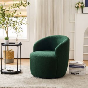 QHJ Teddy Fabric Swivel Accent Armchair Barrel Chair With Black Powder Coating Metal Ring,Dark Green