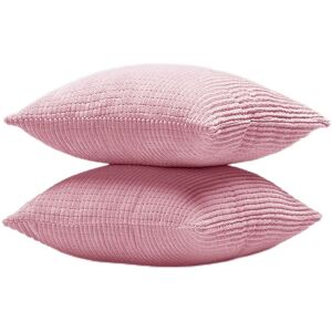 Pesce - Throw Pillow Cover with Stripe Pattern, Set of 2, Corduroy Cushion Covers, Soft Solid Pillow Cases for Bedroom Couch Sofa-18''x18'' Baby Pink