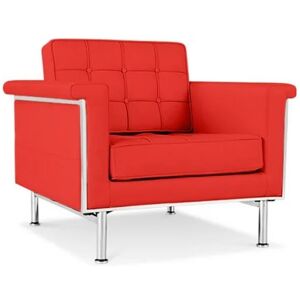 PRIVATEFLOOR Armchair with armrests - Upholstered in leather - Town Red Stainless Steel, Leather, Metal, Leather - Red