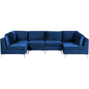 BELIANI U Shape Modular Sofa Velvet 6 Seater Metal Legs Blue Evja - Blue