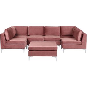 BELIANI U Shape Modular Sofa Velvet 6 Seater with Ottoman Metal Legs Pink Evja - Pink