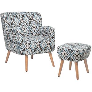 Beliani - Modern Boho Armchair Footstool Set Button Slanted Legs Multicolour Pattern Tumba - Multicolour