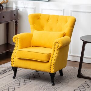 WARMIEHOMY Upholstered Nailhead Buttoned Armchair with Lumbar Pillow and Cushion