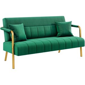 Yaheetech Upholstered Sofa Couch with Gold-tone Metal Arms and Legs, Modern Small Loveseat with 2 Pillows, Green